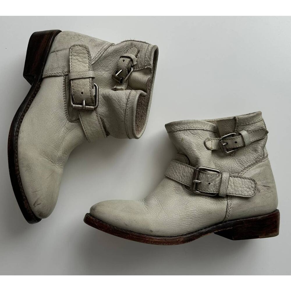 ASH Handmade Distressed‎ Moto Buckle Slouch Grey White Ankle Boots EU37 US 6